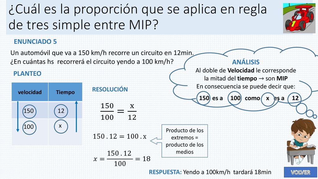 ¿Cuál es la proporción que se aplica en regla de tres simple entre MIP