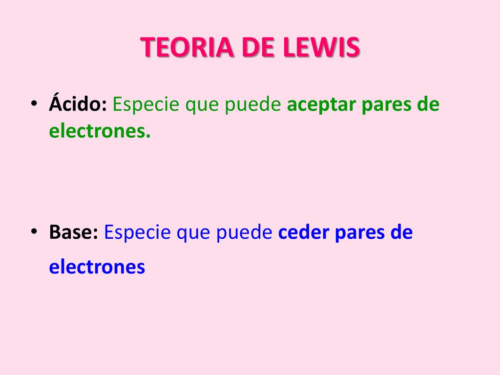 TEORIA DE LEWIS Ácido: Especie que puede aceptar pares de electrones.