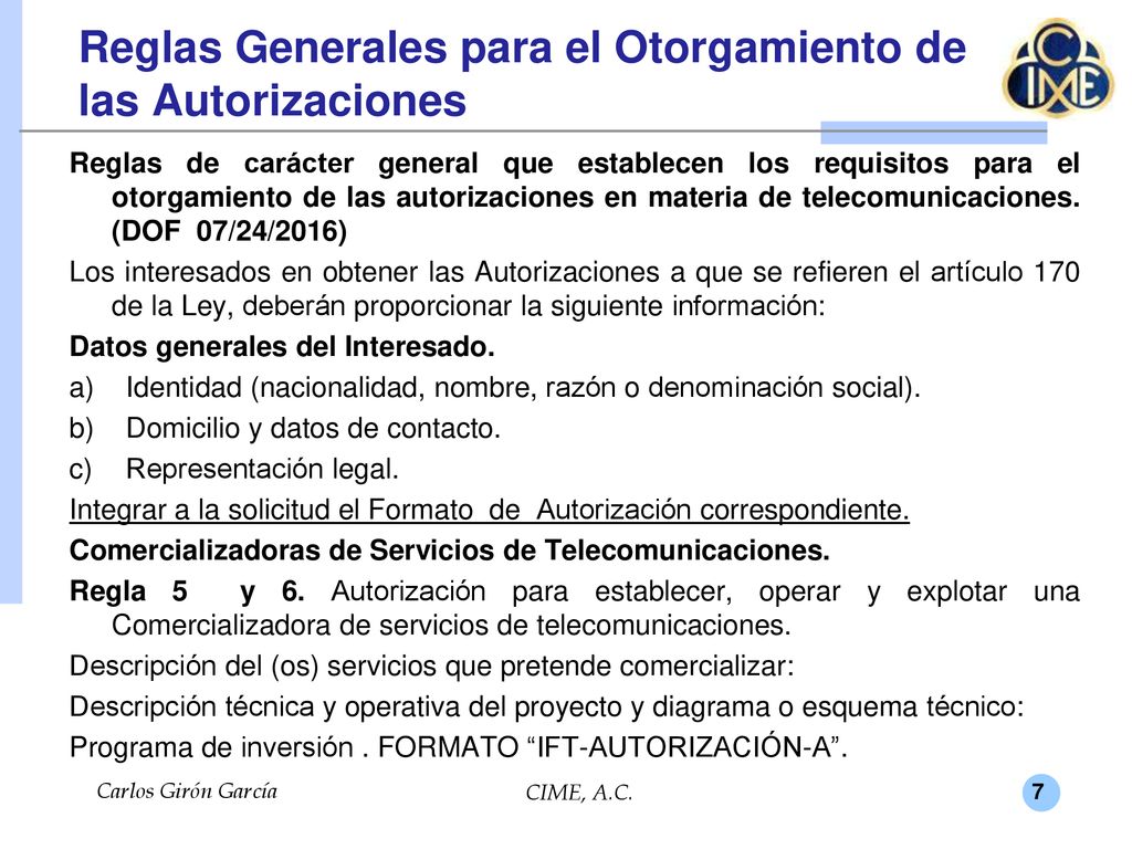 Reglas Generales para el Otorgamiento de las Autorizaciones