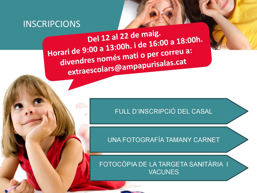 Del 6 al 17 de maig. Horari de 9:00 a 13:00 h. i de 16:00 a 18:00h