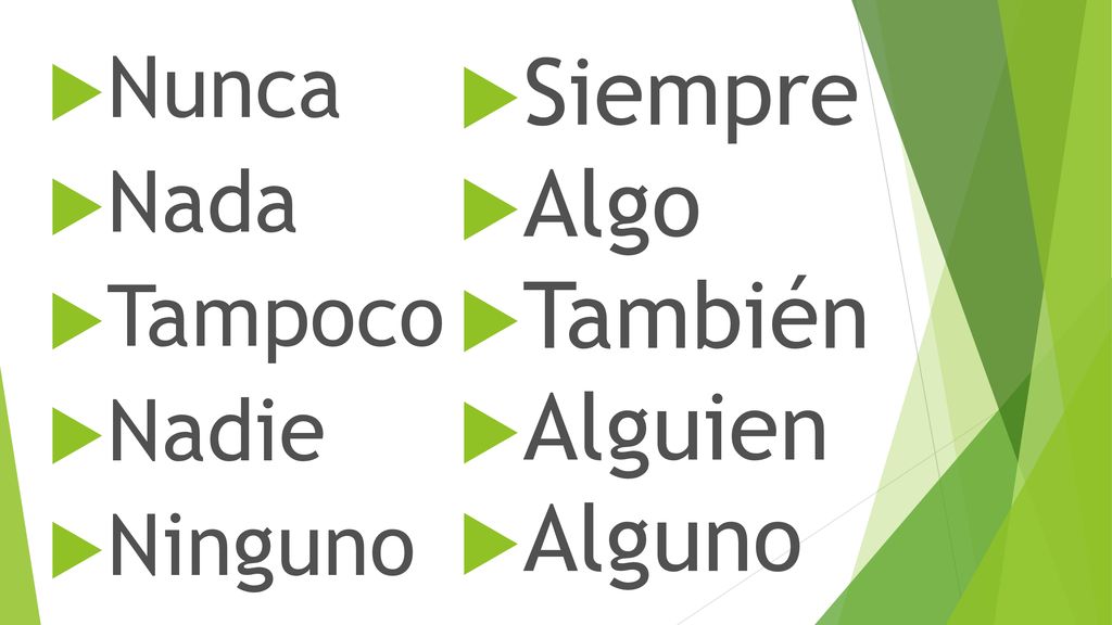 Nunca Nada Tampoco Nadie Ninguno Siempre Algo También Alguien Alguno