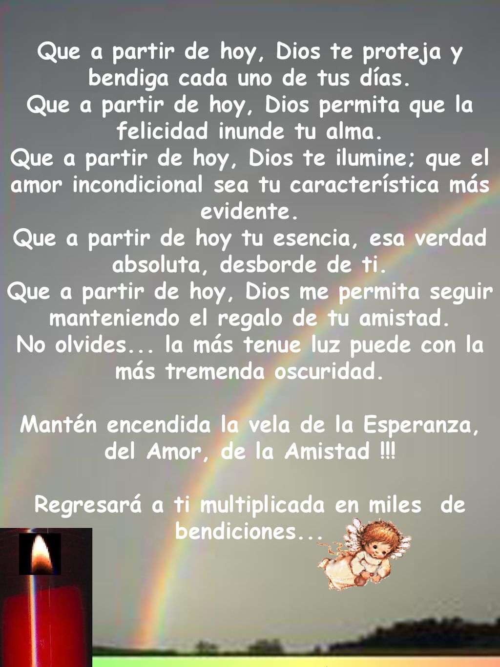 Que a partir de hoy, Dios te proteja y bendiga cada uno de tus días.