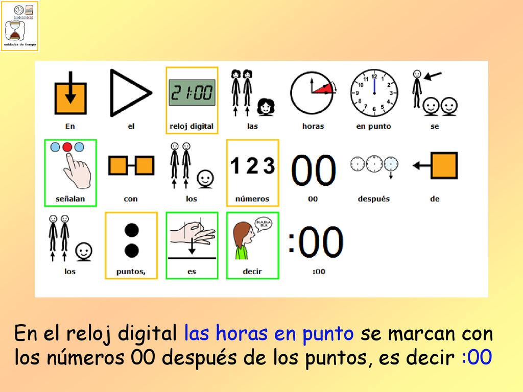 En el reloj digital las horas en punto se marcan con los números 00 después de los puntos, es decir :00