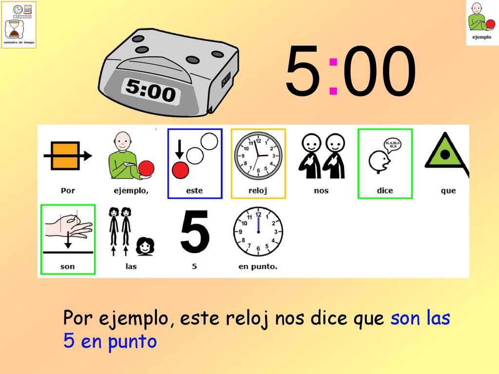5:00 Por ejemplo, este reloj nos dice que son las 5 en punto