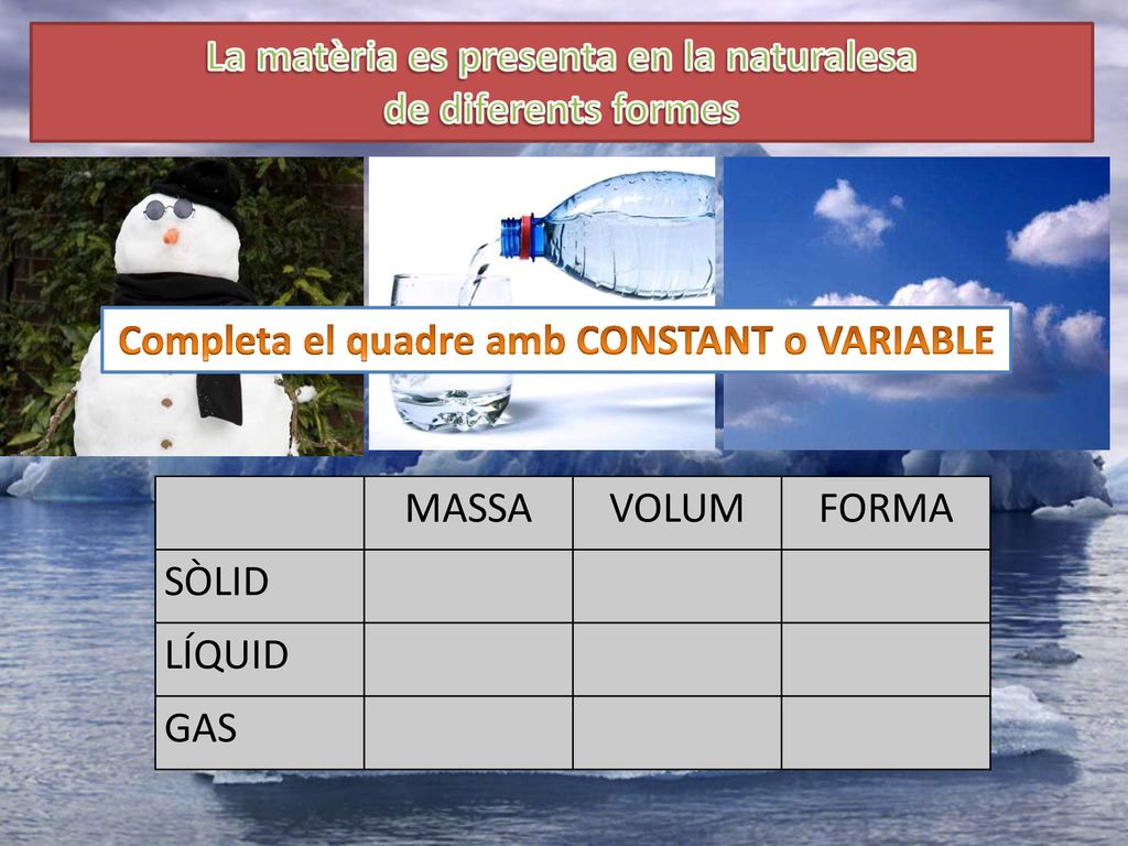 La matèria es presenta en la naturalesa de diferents formes