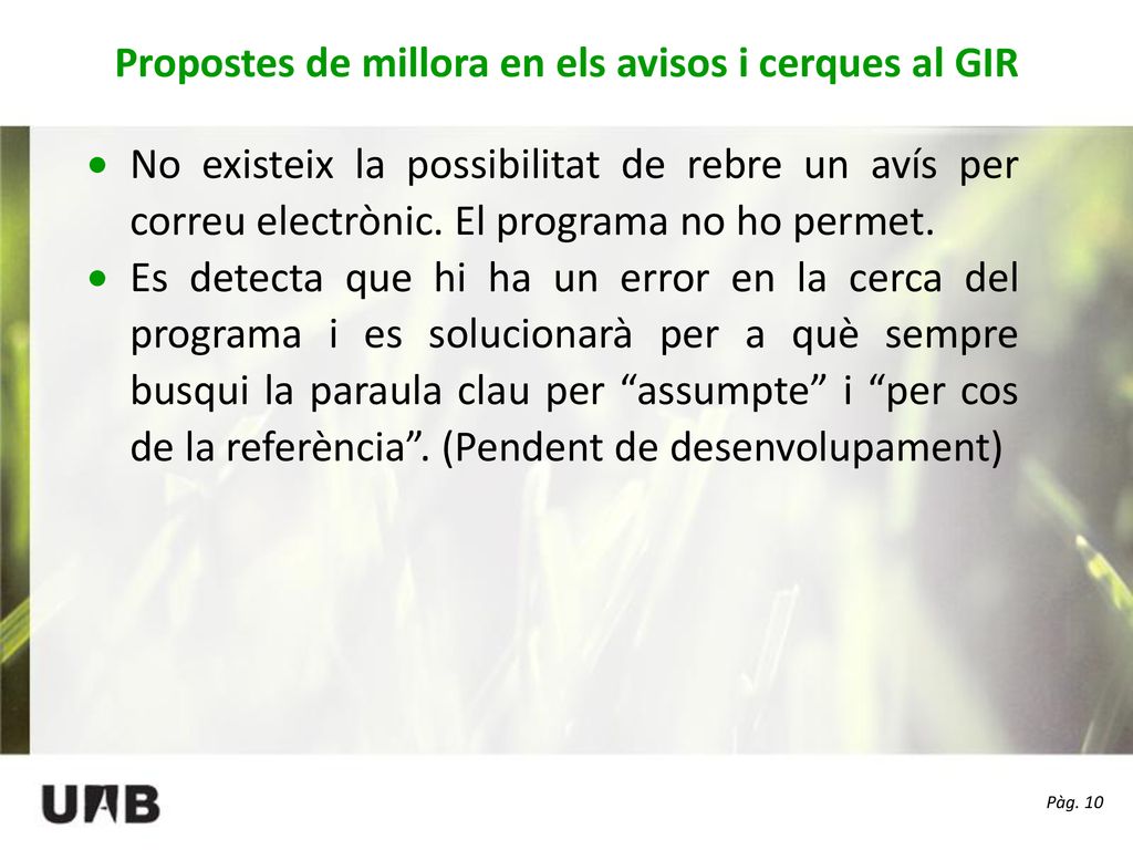 Propostes de millora en els avisos i cerques al GIR