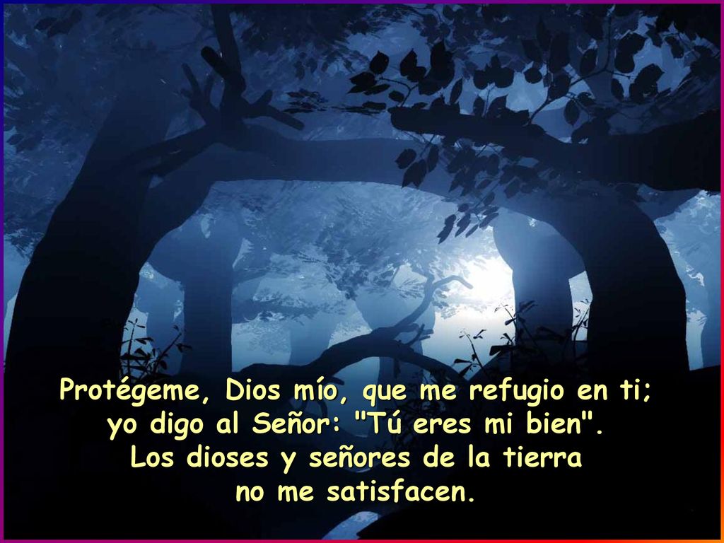 Protégeme, Dios mío, que me refugio en ti; yo digo al Señor: Tú eres mi bien .