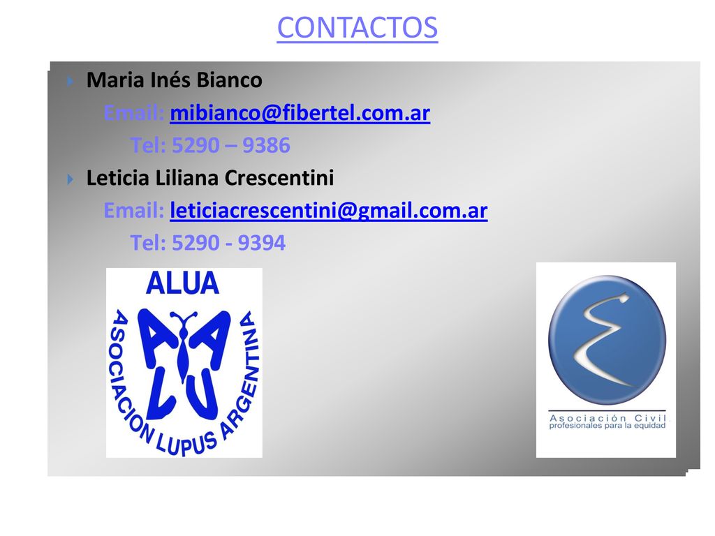 CONTACTOS Maria Inés Bianco Maria Inés Bianco Maria Inés Bianco