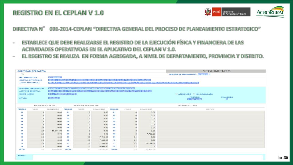 REGISTRO EN EL CEPLAN V 1.0 DIRECTIVA N° CEPLAN DIRECTIVA GENERAL DEL PROCESO DE PLANEAMIENTO ESTRATEGICO