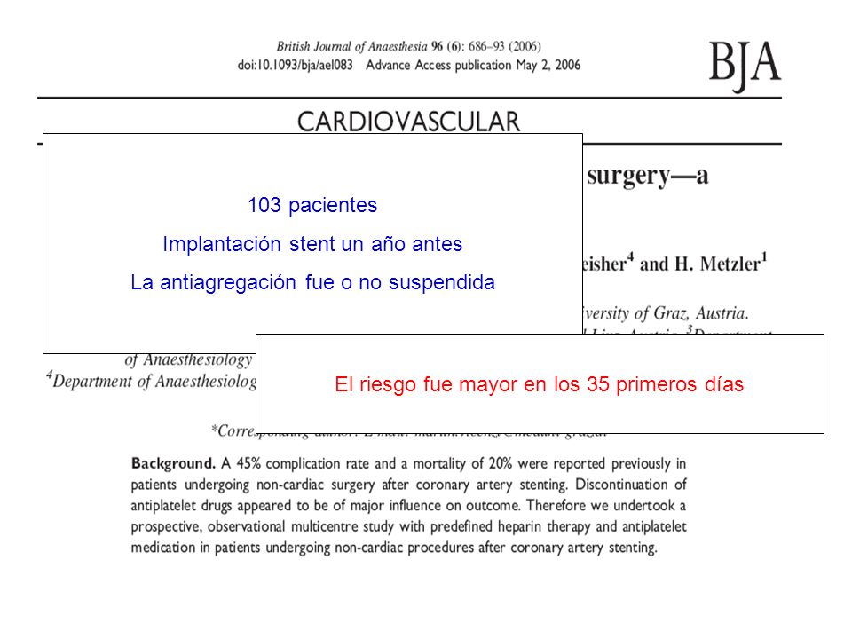 Implantación stent un año antes La antiagregación fue o no suspendida