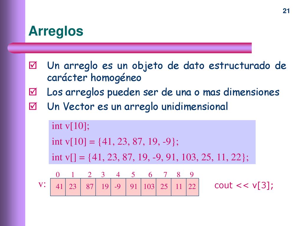 Arreglos Un arreglo es un objeto de dato estructurado de carácter homogéneo. Los arreglos pueden ser de una o mas dimensiones.