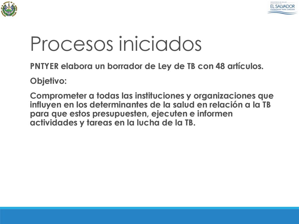 Procesos iniciados PNTYER elabora un borrador de Ley de TB con 48 artículos. Objetivo: