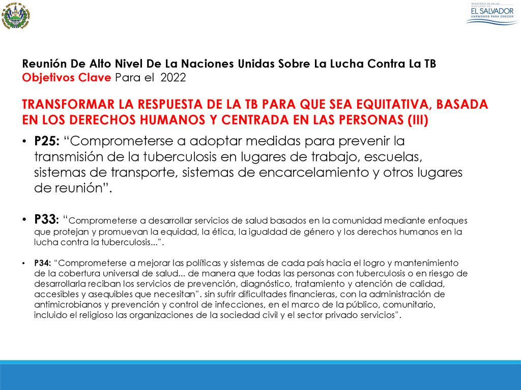 Reunión De Alto Nivel De La Naciones Unidas Sobre La Lucha Contra La TB Objetivos Clave Para el 2022