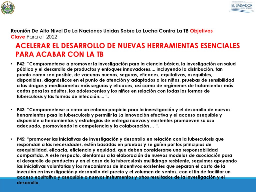 Reunión De Alto Nivel De La Naciones Unidas Sobre La Lucha Contra La TB Objetivos Clave Para el 2022