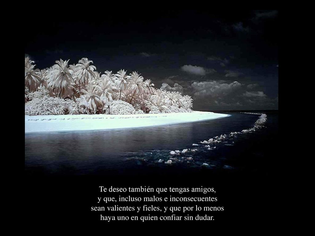 Te deseo también que tengas amigos, y que, incluso malos e inconsecuentes sean valientes y fieles, y que por lo menos haya uno en quien confiar sin dudar.