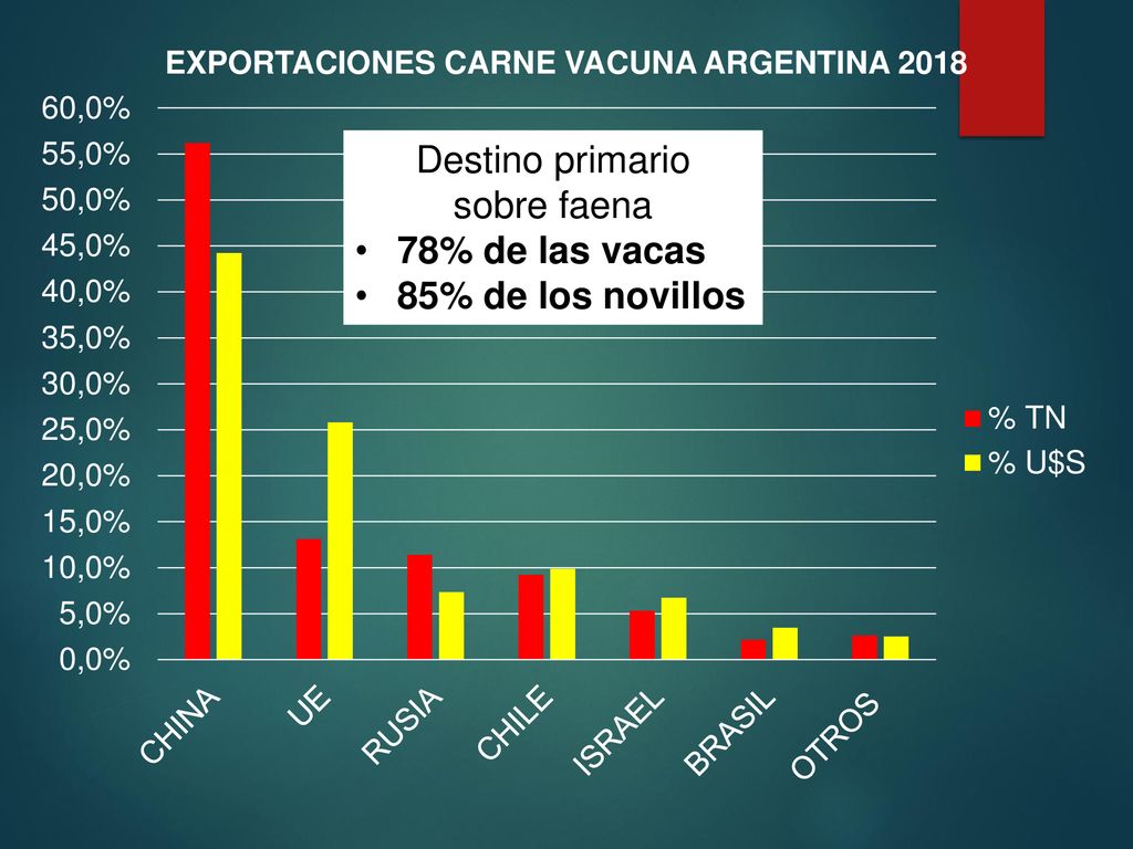 Destino primario sobre faena 78% de las vacas 85% de los novillos