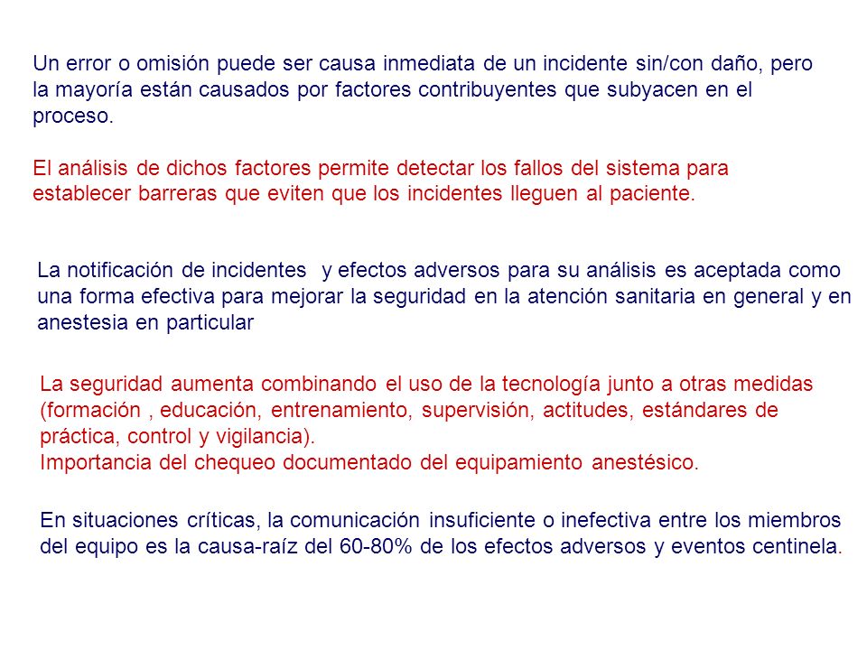 Un error o omisión puede ser causa inmediata de un incidente sin/con daño, pero la mayoría están causados por factores contribuyentes que subyacen en el proceso.