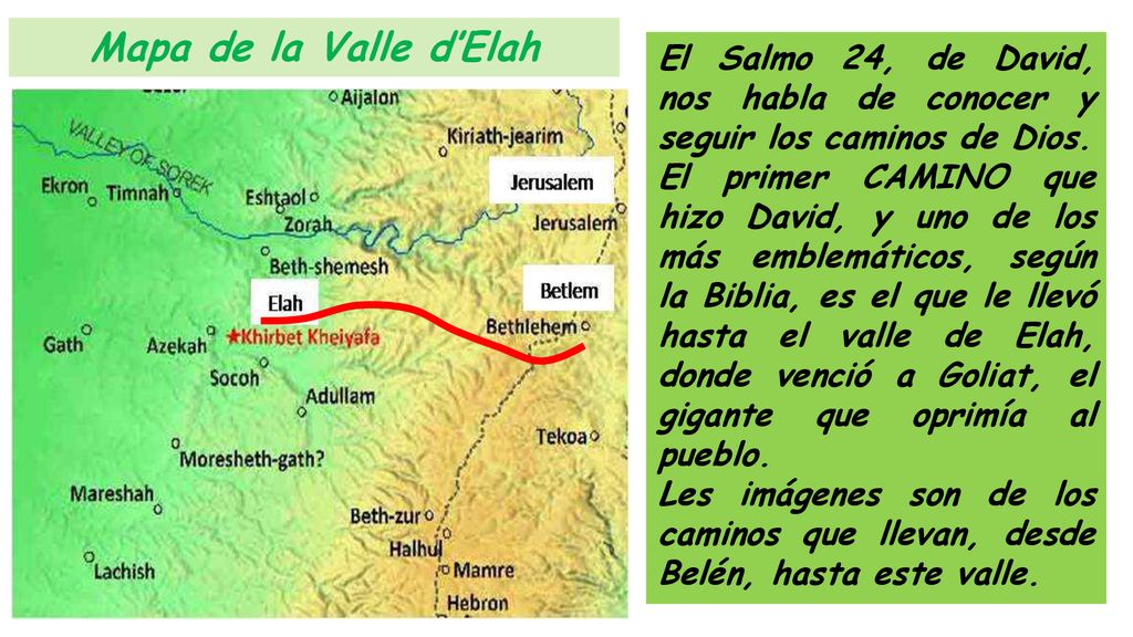 Mapa de la Valle d’Elah El Salmo 24, de David, nos habla de conocer y seguir los caminos de Dios.