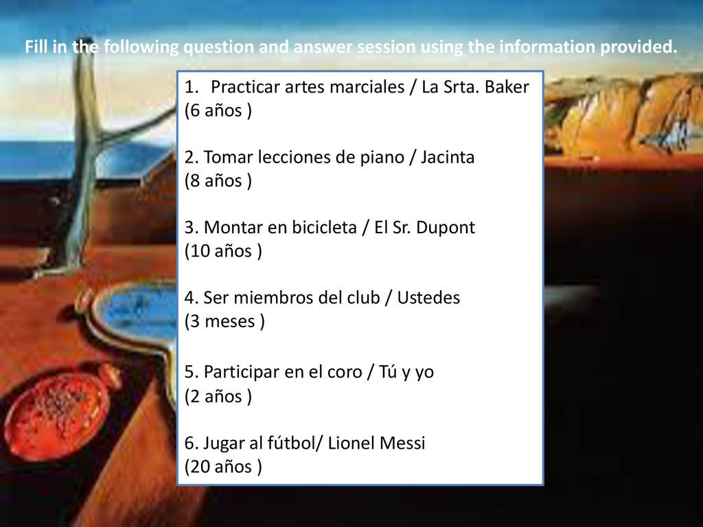 Fill in the following question and answer session using the information provided.