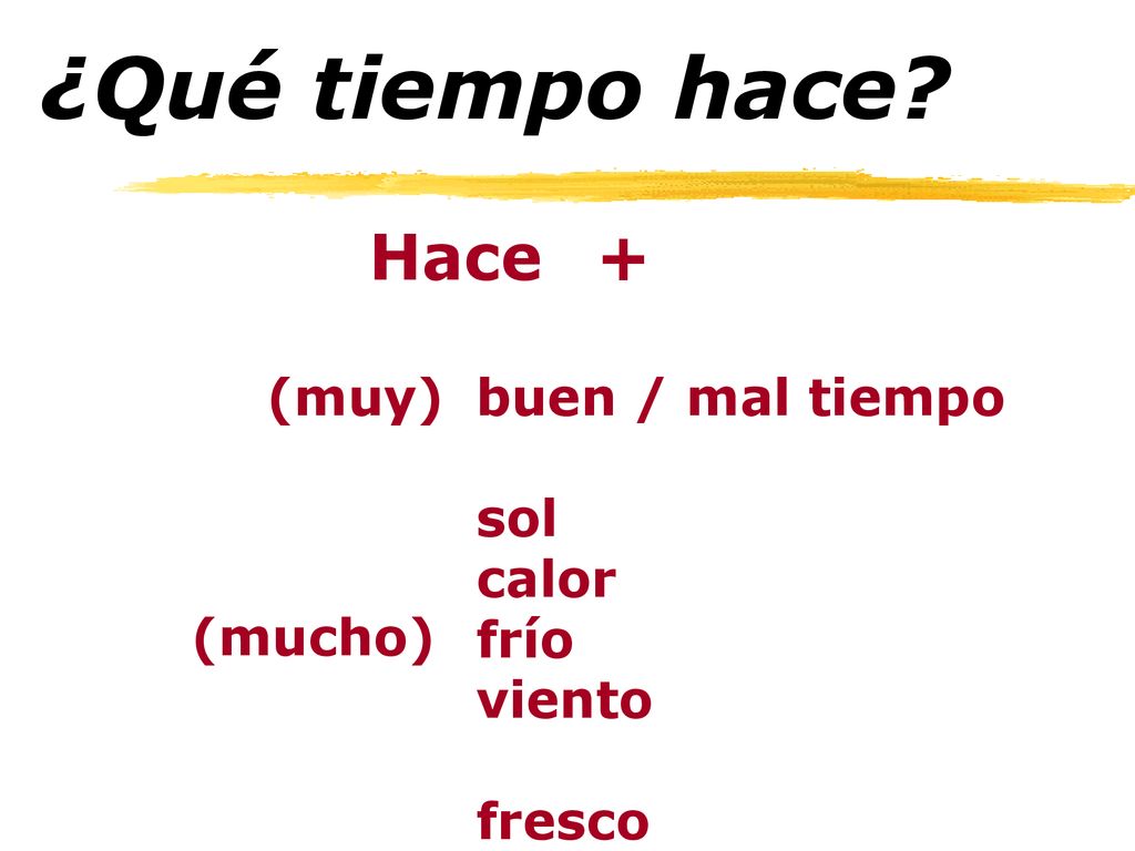 ¿Qué tiempo hace Hace + (muy) buen / mal tiempo sol calor frío viento