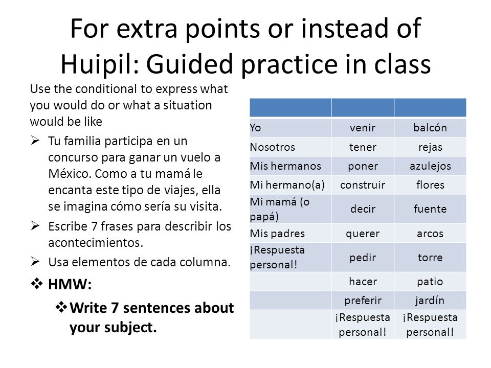 For extra points or instead of Huipil: Guided practice in class