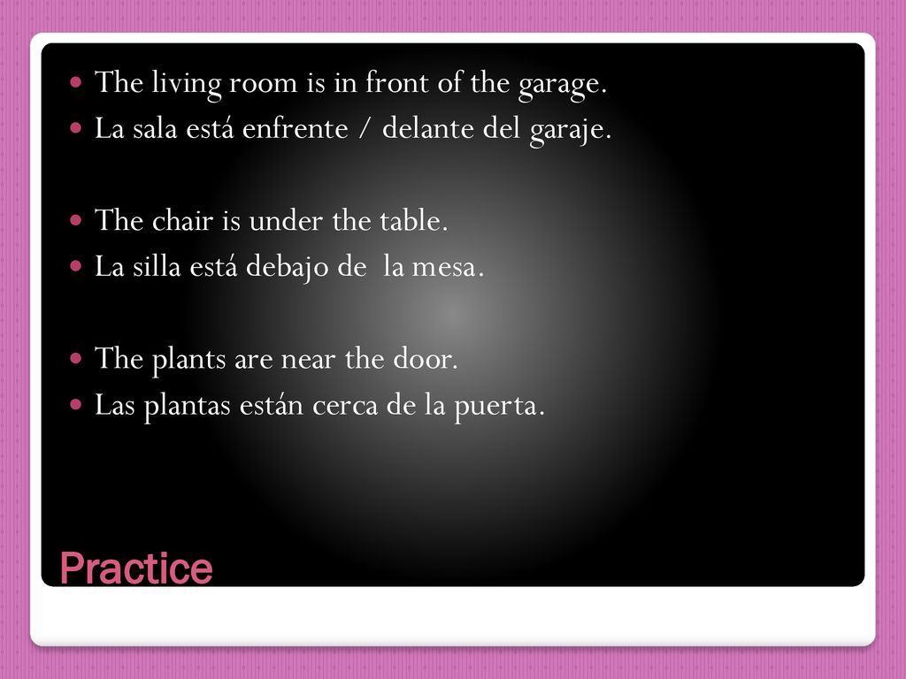 Practice The living room is in front of the garage.