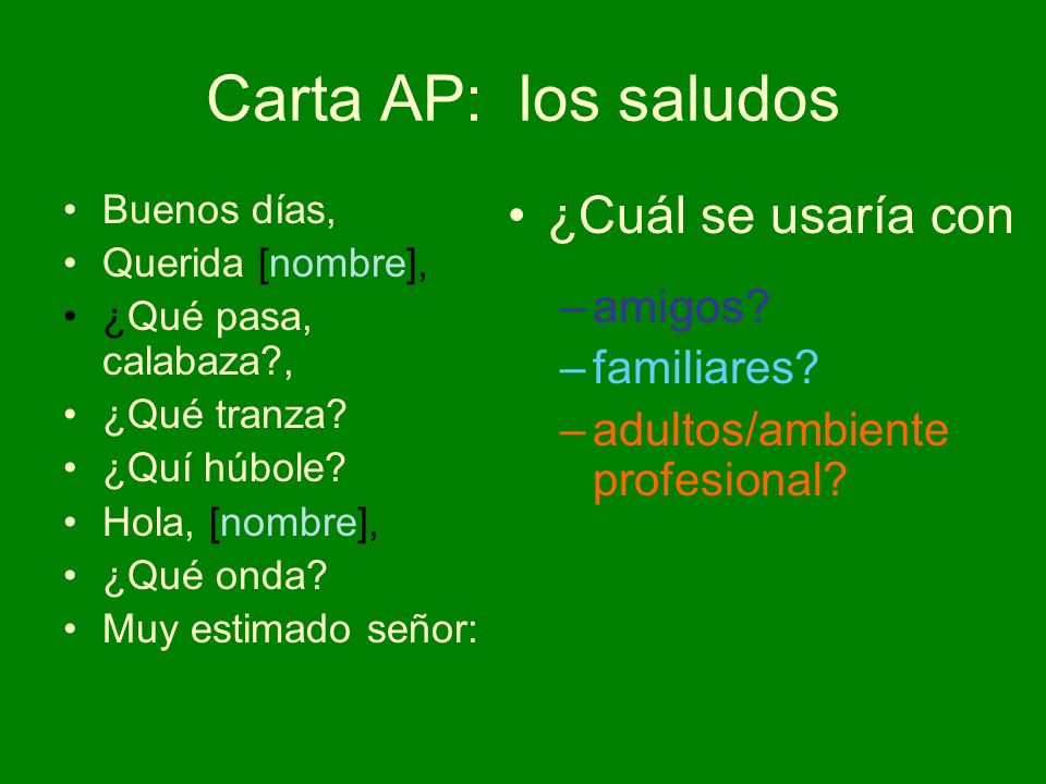 Carta AP: los saludos ¿Cuál se usaría con amigos familiares
