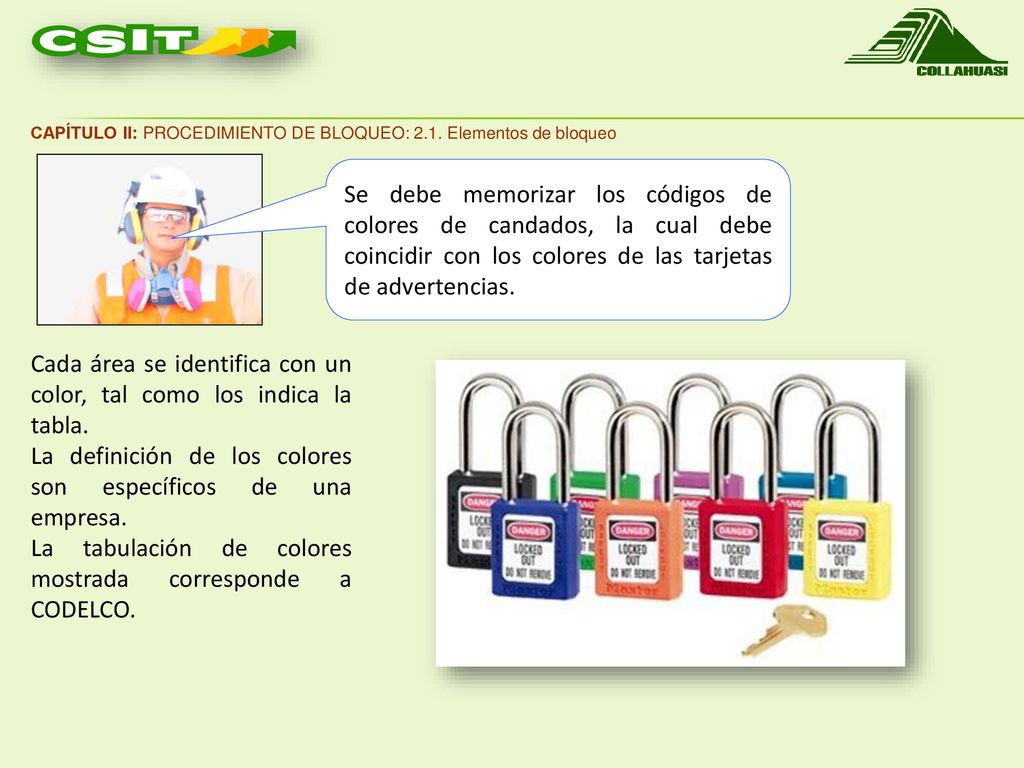 Cada área se identifica con un color, tal como los indica la tabla.