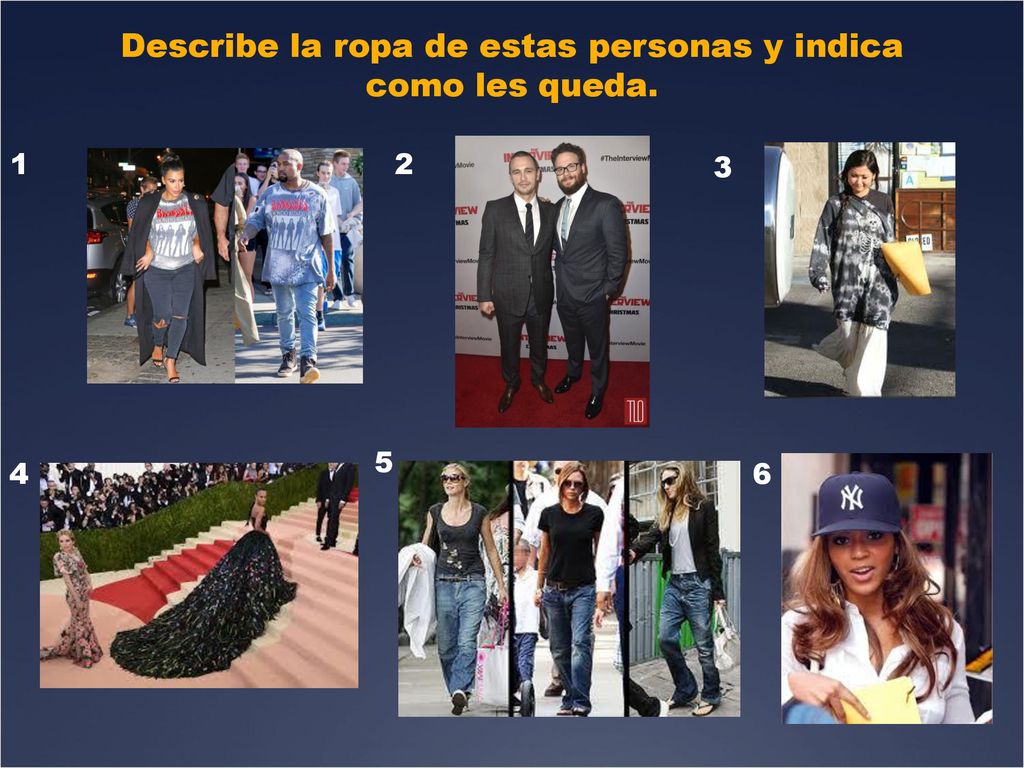 Describe la ropa de estas personas y indica como les queda.