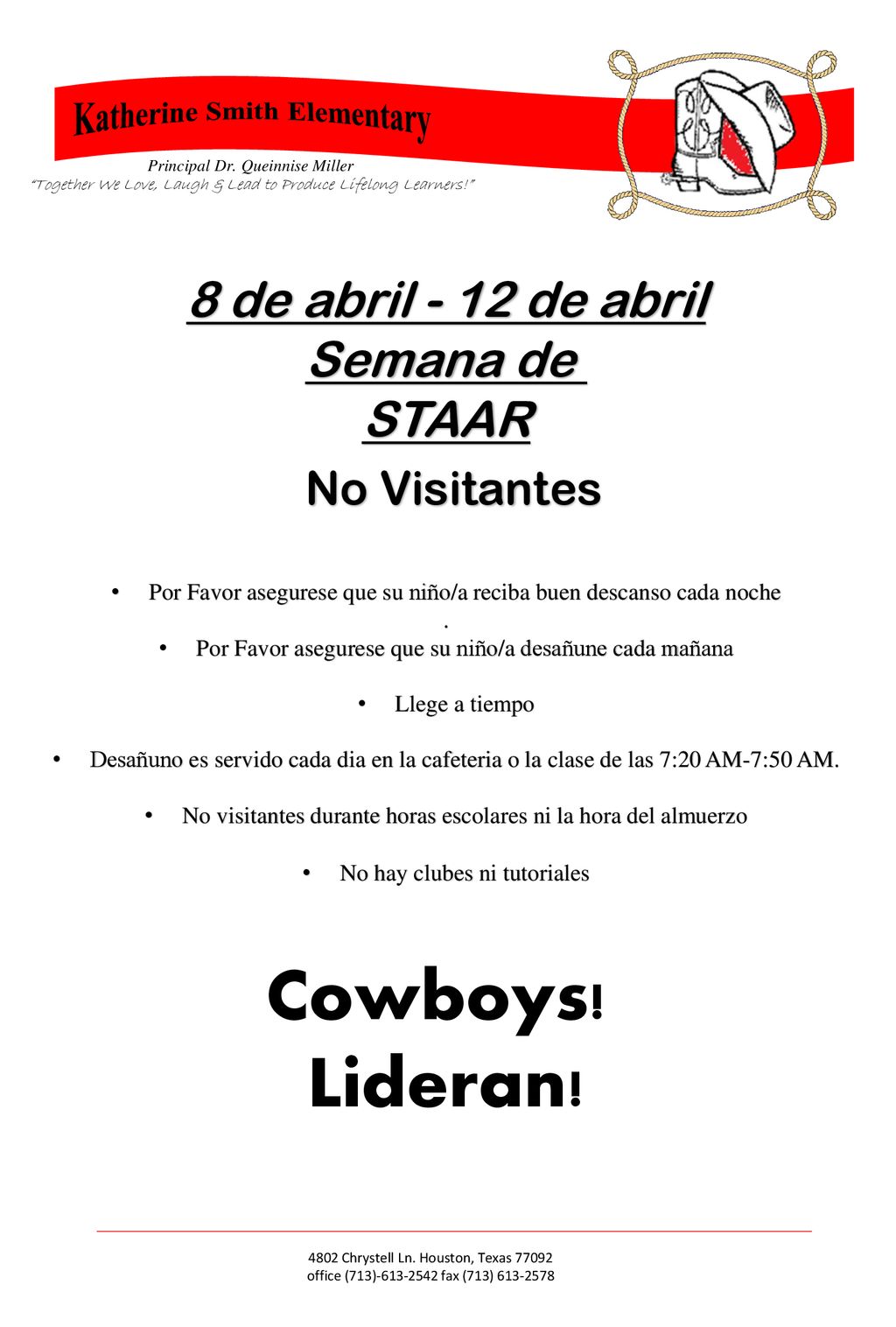 Cowboys! Lideran! No Visitantes 8 de abril - 12 de abril Semana de