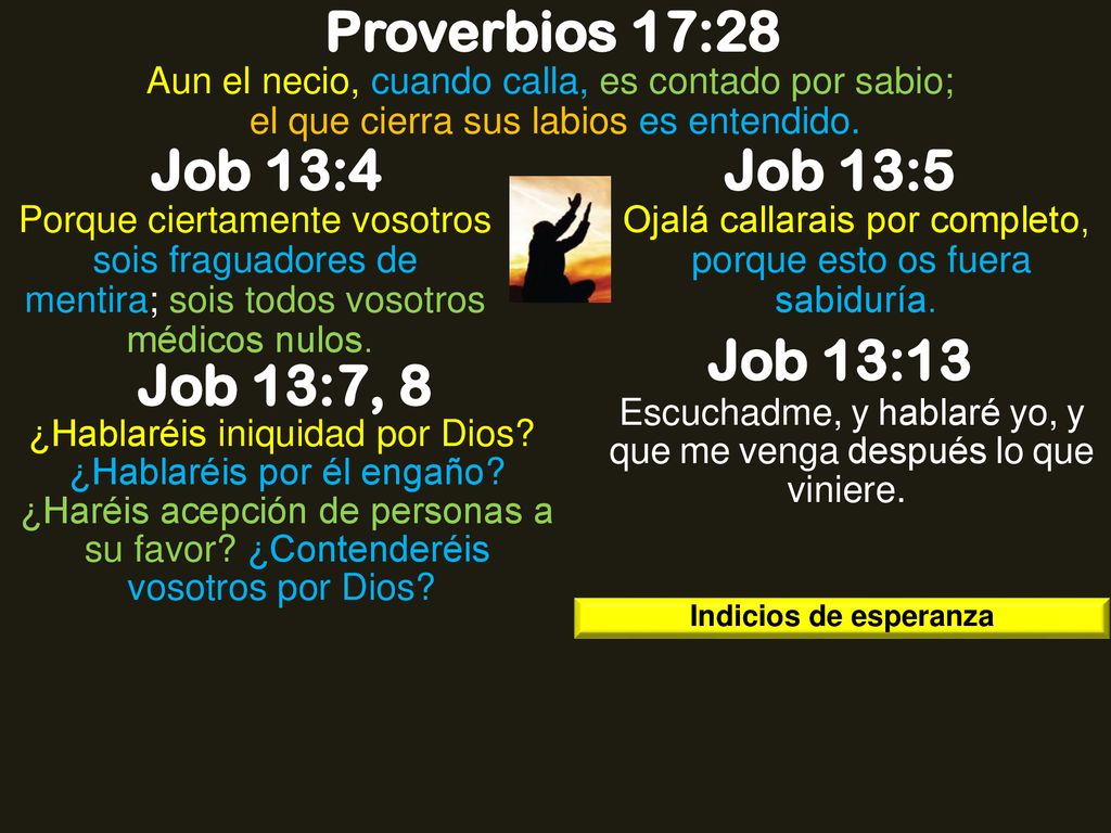 Proverbios 17:28 Job 13:4 Job 13:5 Job 13:13 Job 13:7, 8