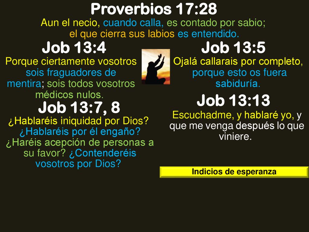 Proverbios 17:28 Job 13:4 Job 13:5 Job 13:13 Job 13:7, 8