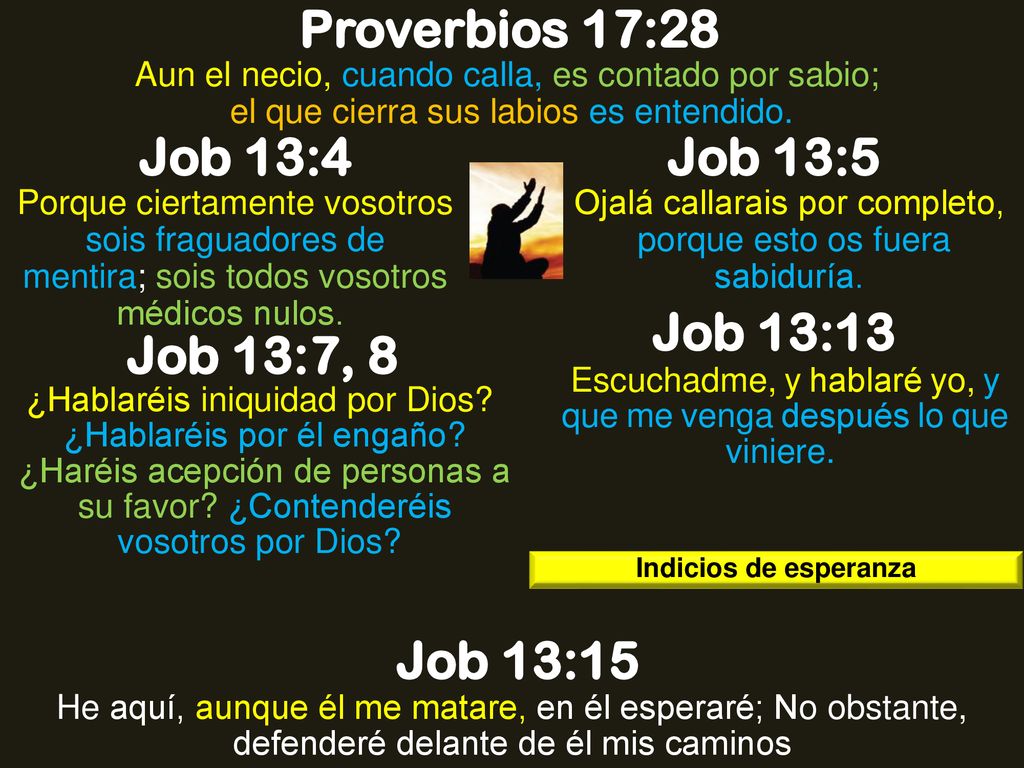 Proverbios 17:28 Job 13:4 Job 13:5 Job 13:13 Job 13:7, 8 Job 13:15