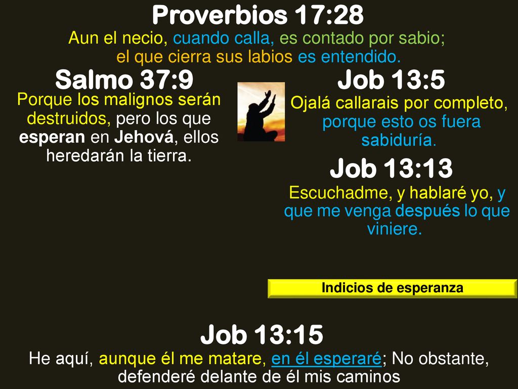 Proverbios 17:28 Salmo 37:9 Job 13:5 Job 13:13 Job 13:15