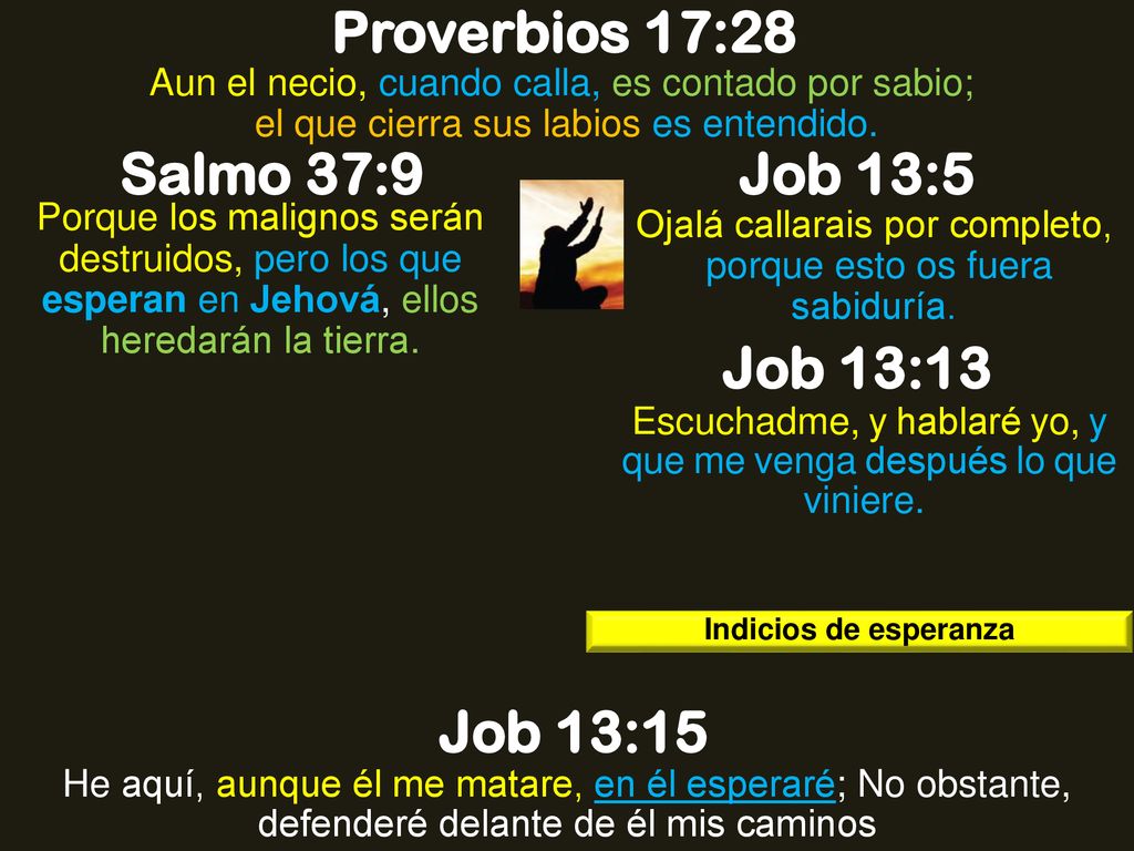 Proverbios 17:28 Salmo 37:9 Job 13:5 Job 13:13 Job 13:15