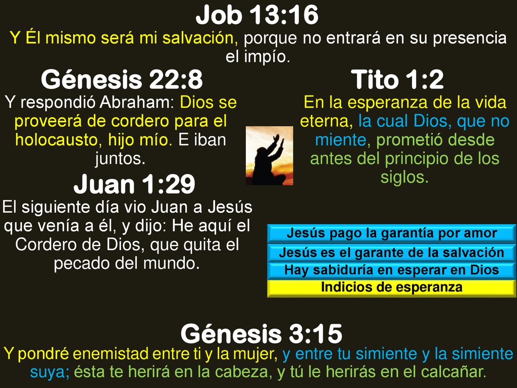 Job 13:16 Génesis 22:8 Tito 1:2 Juan 1:29 Génesis 3:15