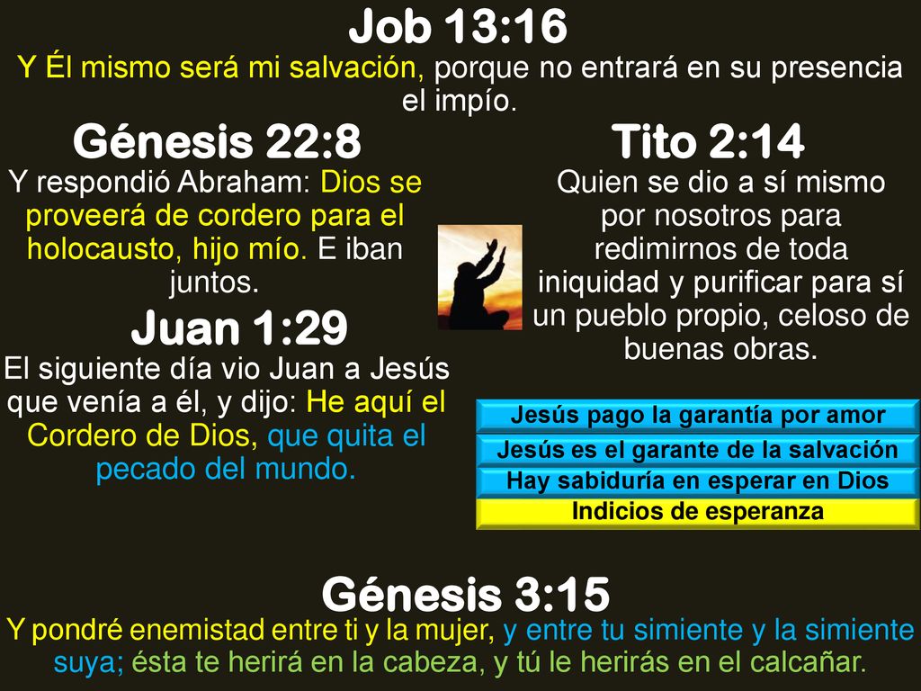 Job 13:16 Génesis 22:8 Tito 2:14 Juan 1:29 Génesis 3:15