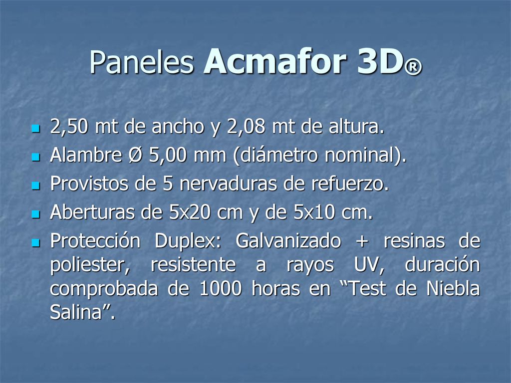Paneles Acmafor 3D® 2,50 mt de ancho y 2,08 mt de altura.