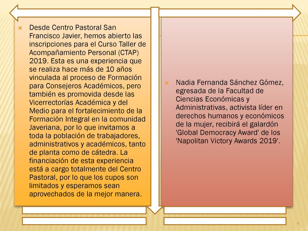 Desde Centro Pastoral San Francisco Javier, hemos abierto las inscripciones para el Curso Taller de Acompañamiento Personal (CTAP) Esta es una experiencia que se realiza hace más de 10 años vinculada al proceso de Formación para Consejeros Académicos, pero también es promovida desde las Vicerrectorías Académica y del Medio para el fortalecimiento de la Formación Integral en la comunidad Javeriana, por lo que invitamos a toda la población de trabajadores, administrativos y académicos, tanto de planta como de cátedra. La financiación de esta experiencia está a cargo totalmente del Centro Pastoral, por lo que los cupos son limitados y esperamos sean aprovechados de la mejor manera.