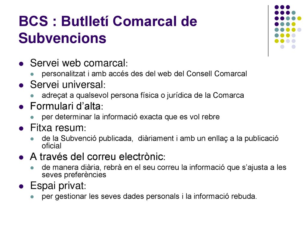 BCS : Butlletí Comarcal de Subvencions