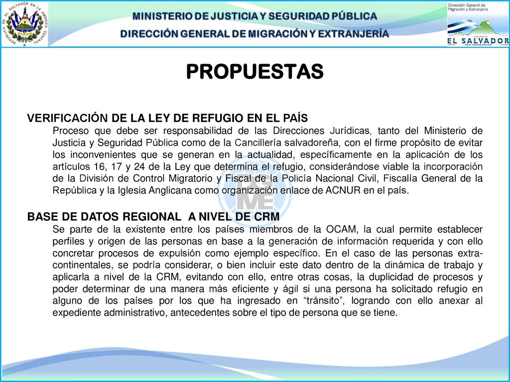 PROPUESTAS VERIFICACIÓN DE LA LEY DE REFUGIO EN EL PAÍS