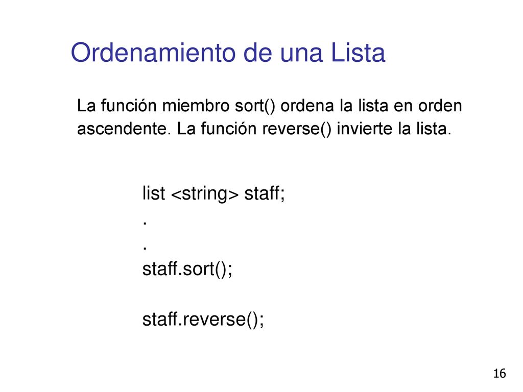 Ordenamiento de una Lista