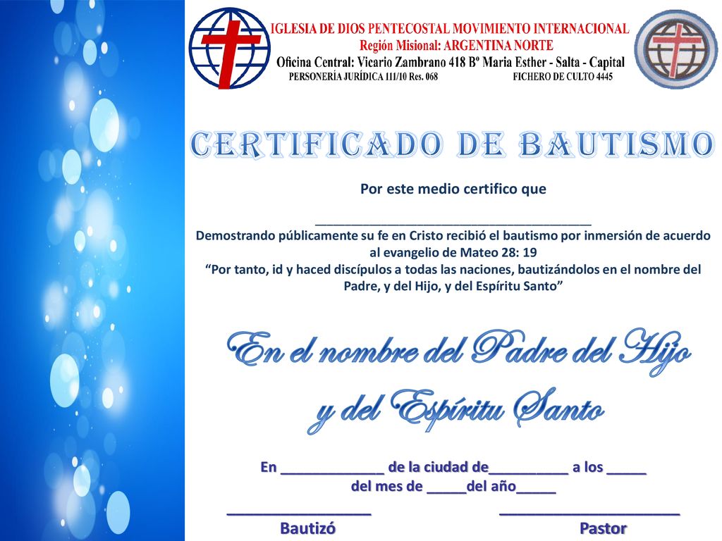 En el nombre del Padre del Hijo y del Espíritu Santo