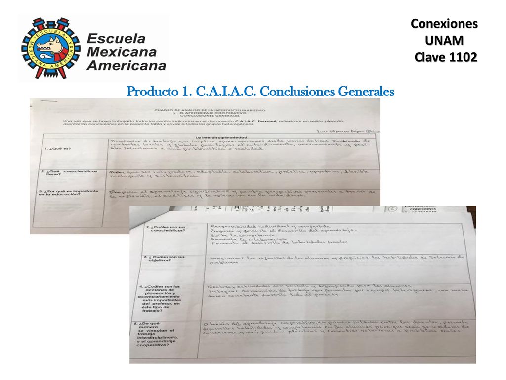 Conexiones UNAM Clave 1102 Producto 1. C.A.I.A.C.