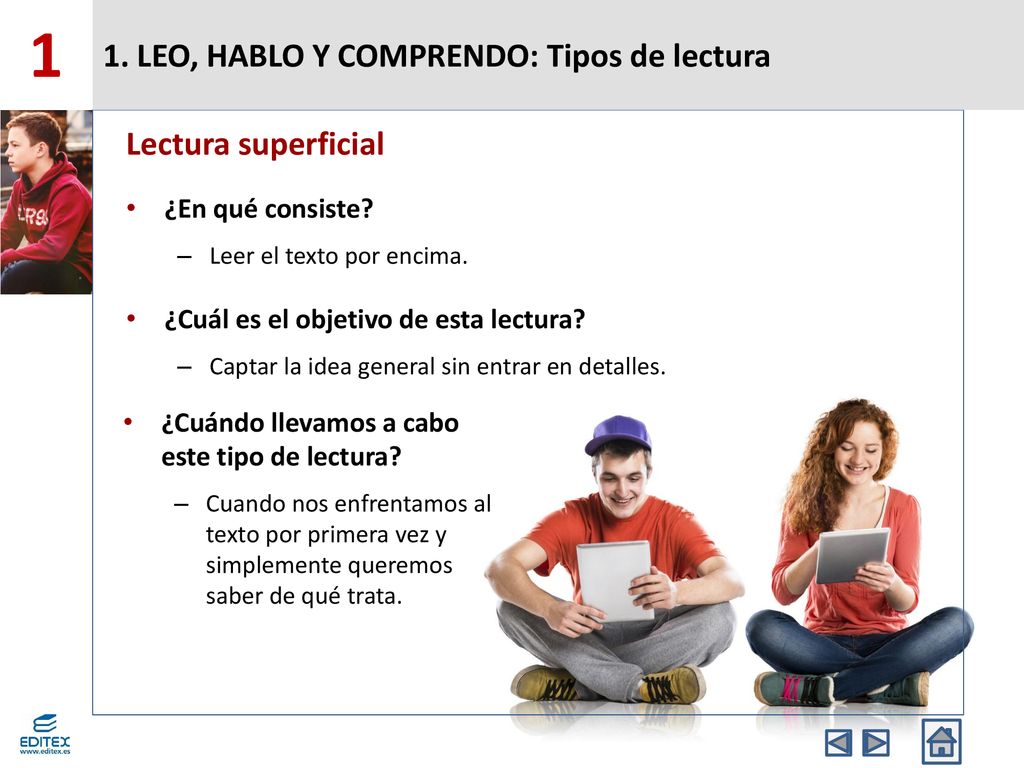 1 1. LEO, HABLO Y COMPRENDO: Tipos de lectura Lectura superficial