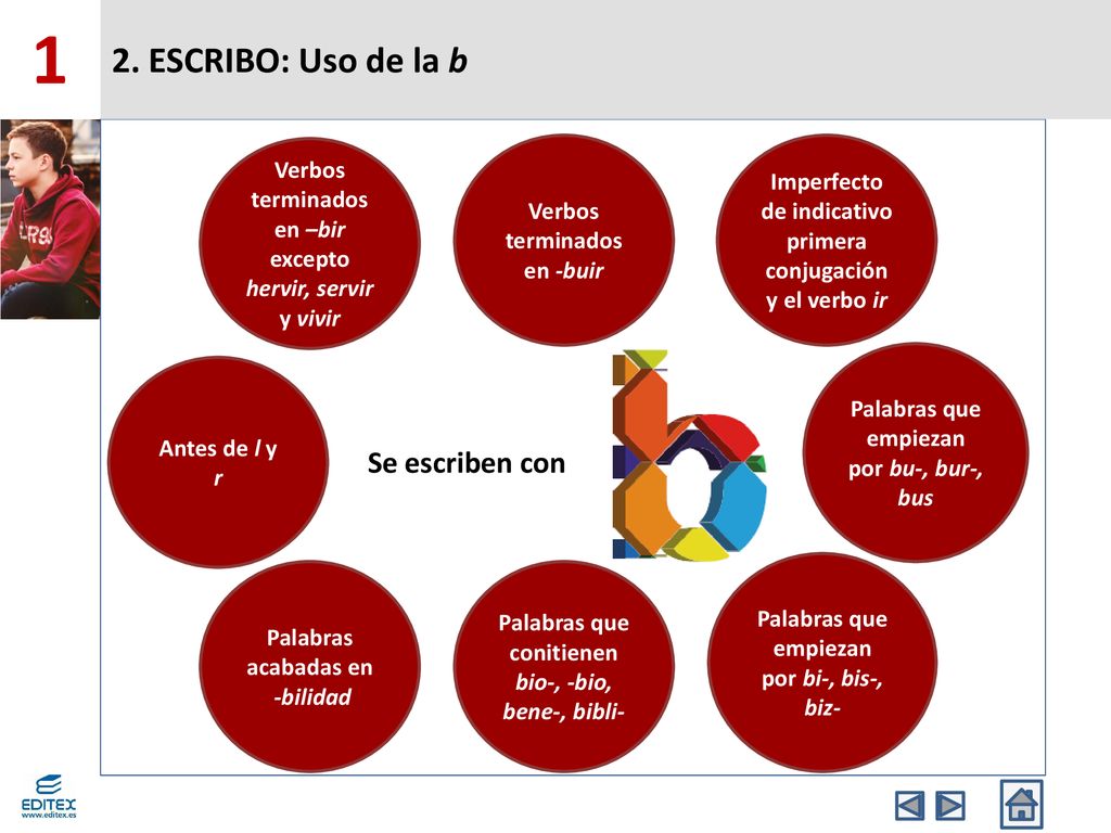 1 2. ESCRIBO: Uso de la b Se escriben con