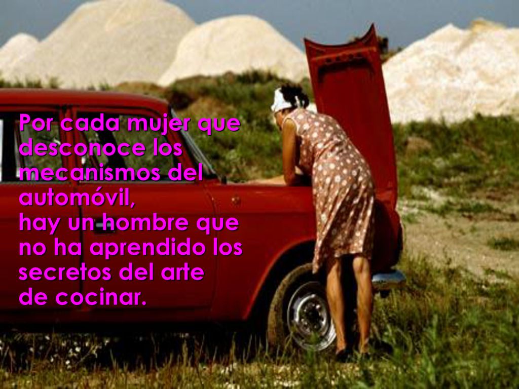 Por cada mujer que desconoce los mecanismos del automóvil, hay un hombre que no ha aprendido los secretos del arte de cocinar.