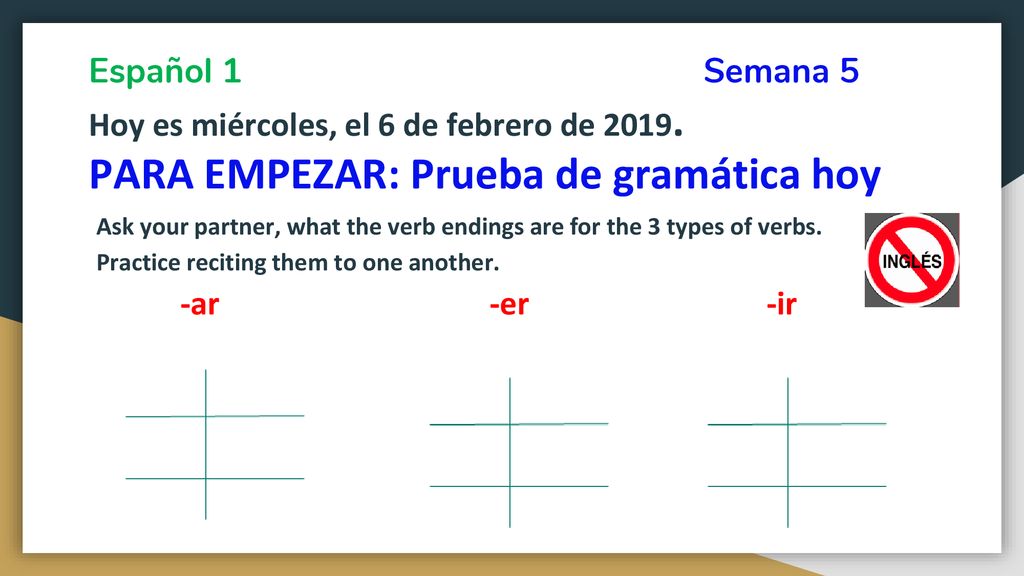 Español 1. Semana 5 Hoy es miércoles, el 6 de febrero de 2019