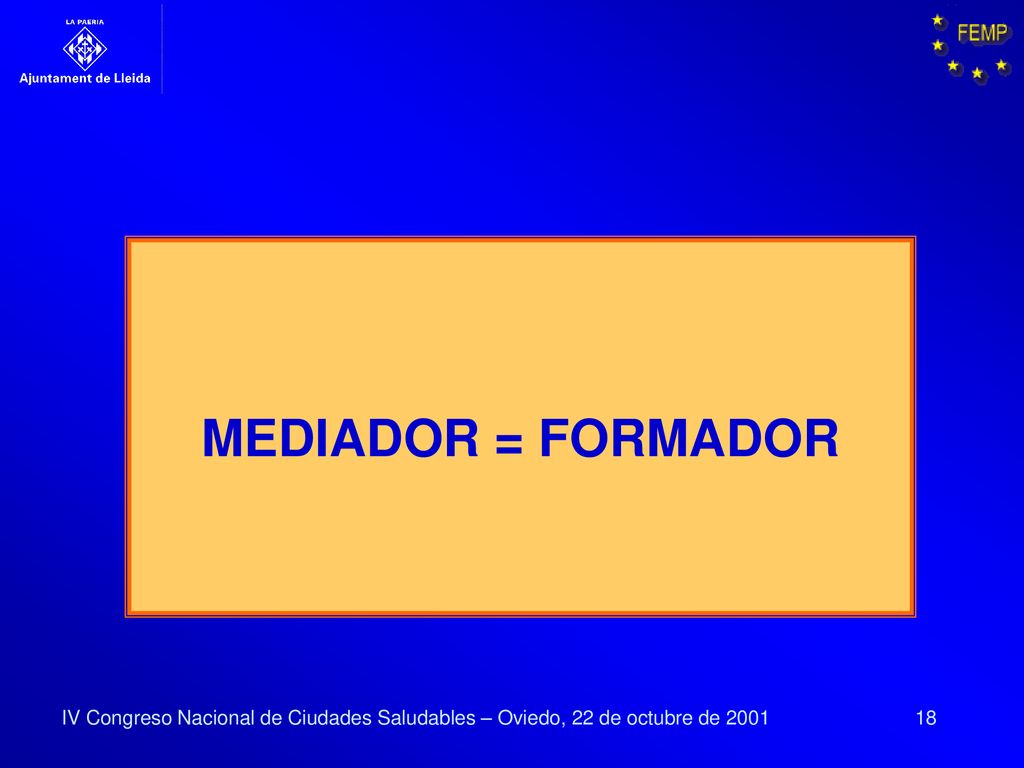 MEDIADOR = FORMADOR IV Congreso Nacional de Ciudades Saludables – Oviedo, 22 de octubre de 2001