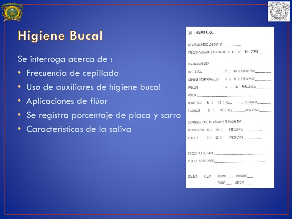 Higiene Bucal Se interroga acerca de : Frecuencia de cepillado